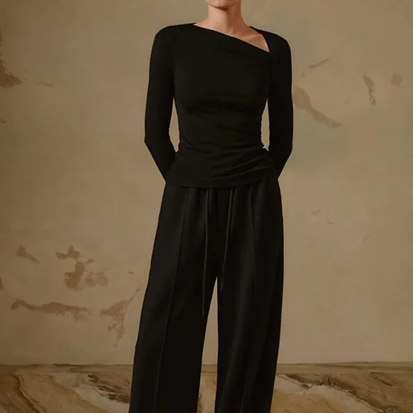 NWT Ribbed Knit Long Sleeve Asymmetric Shirt Commense Size M - Picture 3 of 3